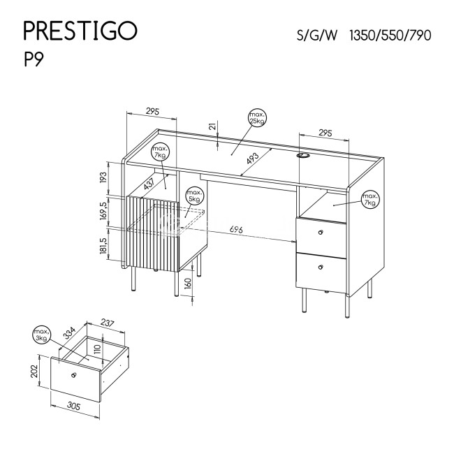 Rašomasis stalas PRESTIGO P9