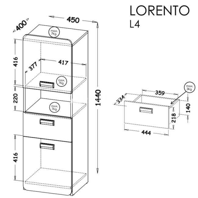 Pastatoma lentyna LORENTO L4 balta naš ąžuolas