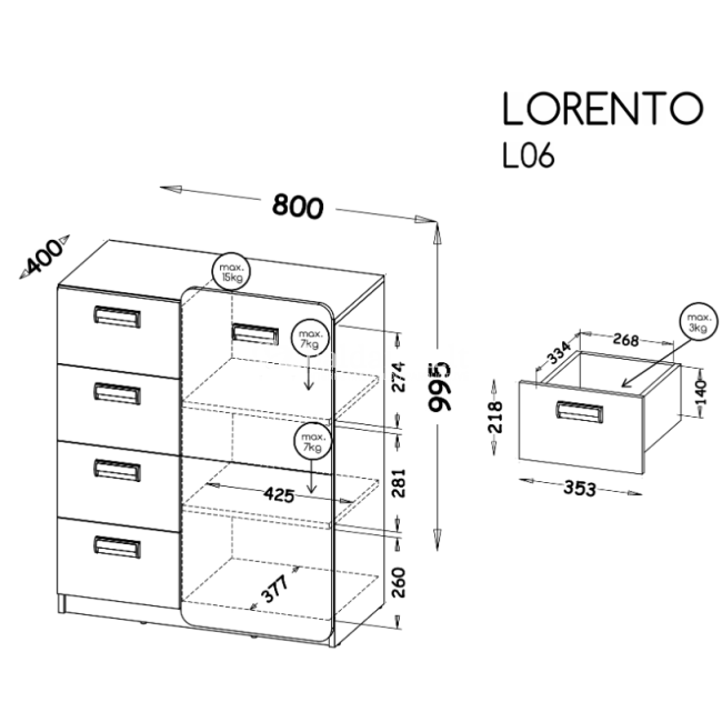 Komoda LORENTO L6 uosis koimbra žalia