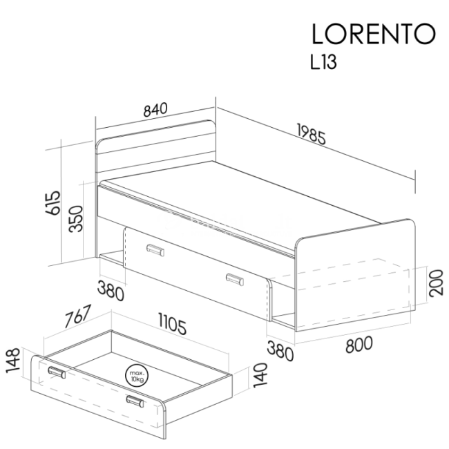 Lova LORENTO L13 uosis koimbra violetinė